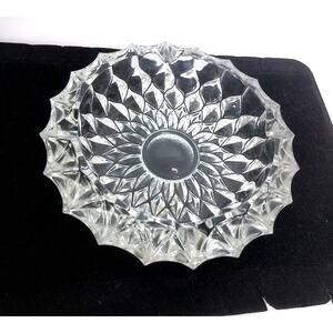 Vintage Round Cut Crystal Glass Ashtray Trinket Dish Heavy Starburst Diamond MCM